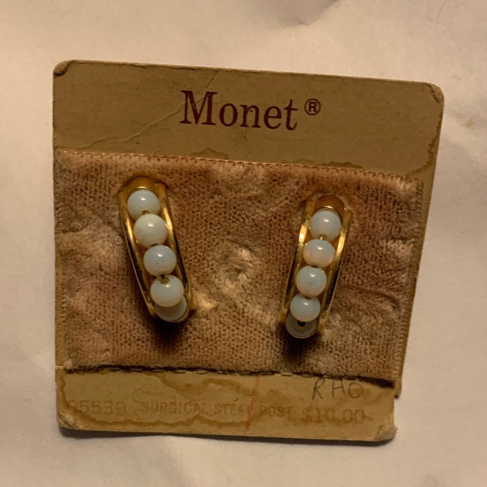 Monet Gold Earrings with White Accents